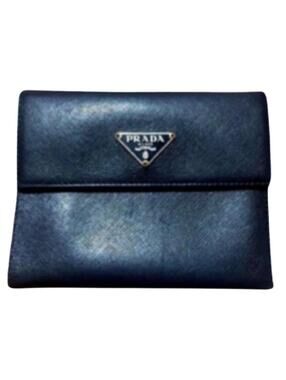 PRADA Saffiano Triangle Hardware Flap Women's Compact Wallet Nero Black